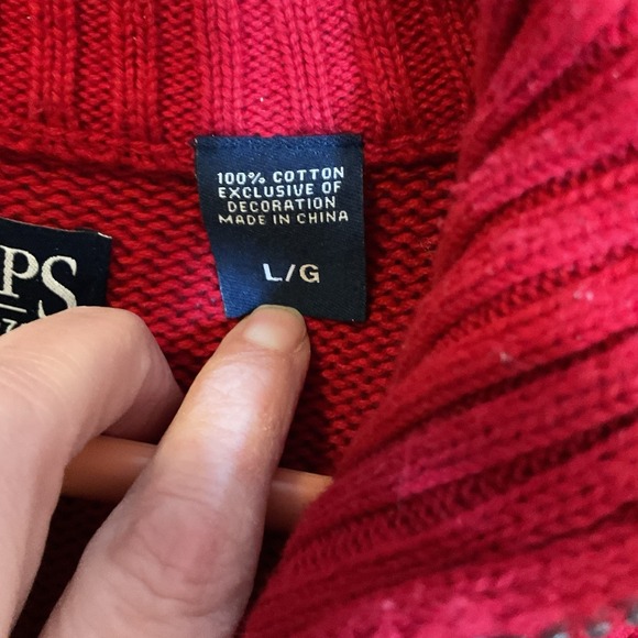 Men's Chaps Red Quarter Zip Long Sleeve Pullover Sweater Size Large - Picture 4 of 7